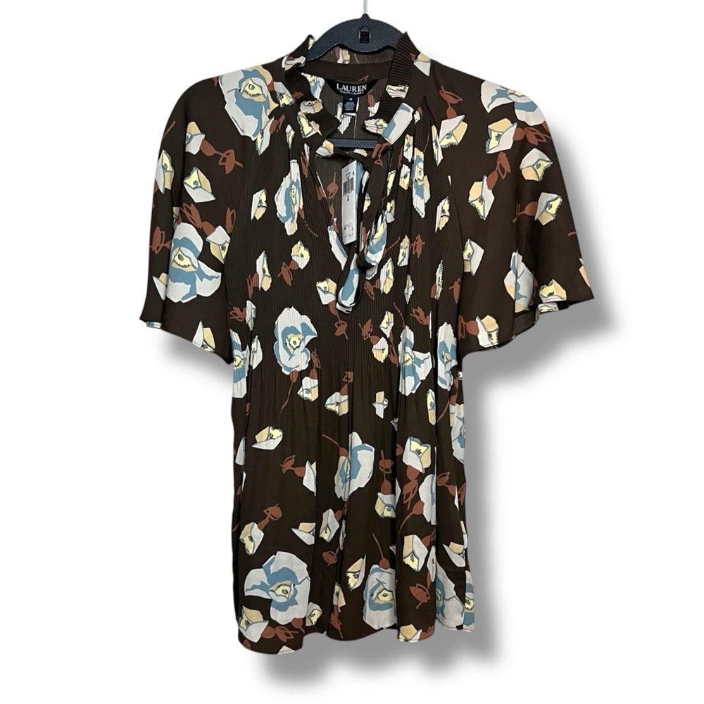 Lauren Ralph Lauren Women’s Floral Pleated Georgette Blouse Size: Medium - Picture 1 of 3